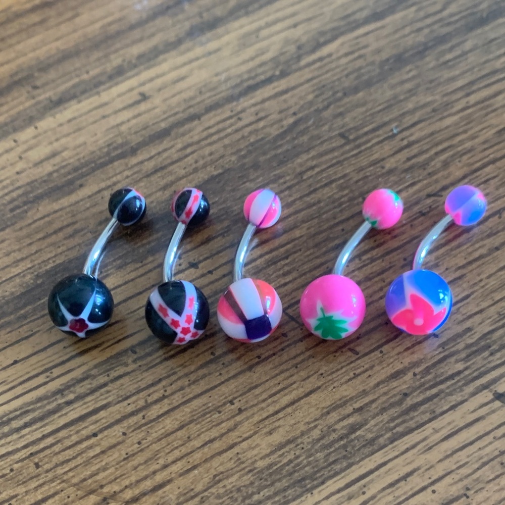 Colorful Belly Button Rings Set 5 new pink black green blue 73
